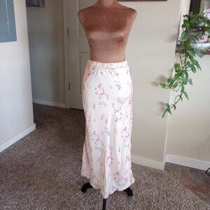 Made in Italy Silk Feel Blush Pink Floral Midi Skirt Italian Viscose Romantic